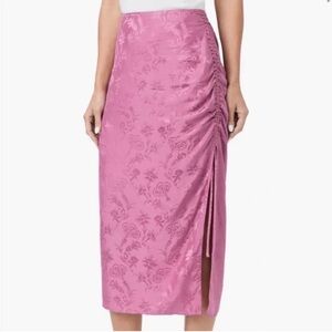 Paige 100% Silk Ruched Tie Damask Floral Midi Skirt Dusty Plum